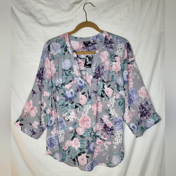 NEW Torrid Harper Georgette Blouse In Harmonic Grey Floral Size 1X 14-16 NWT - Picture 4 of 14